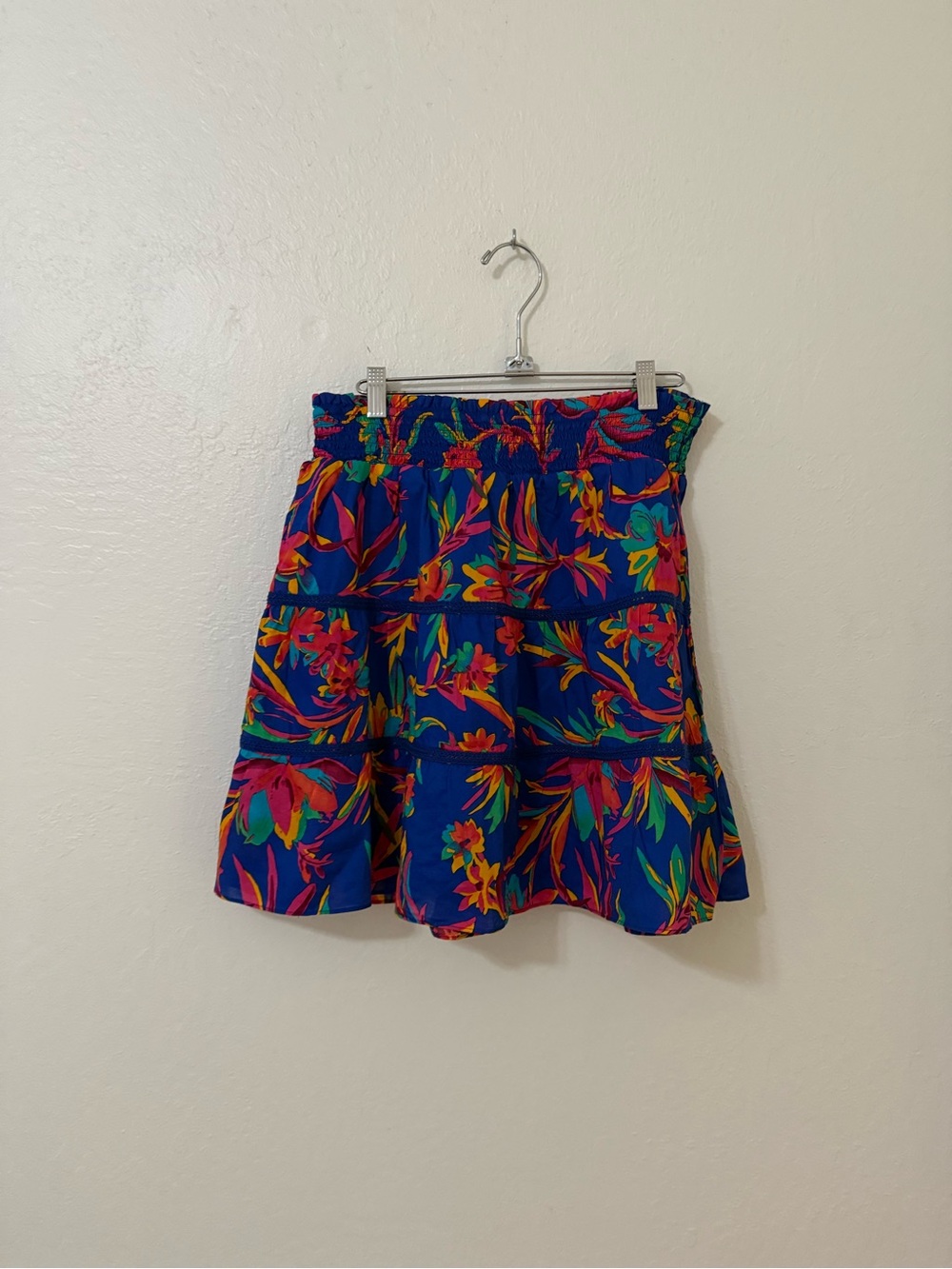 J.Crew vibrant tropical floral print smocked tiered mini skirt Size Medium